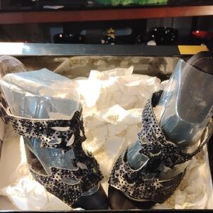 JOAN BOYCE Elegant Black/Leopard Women's Sandals